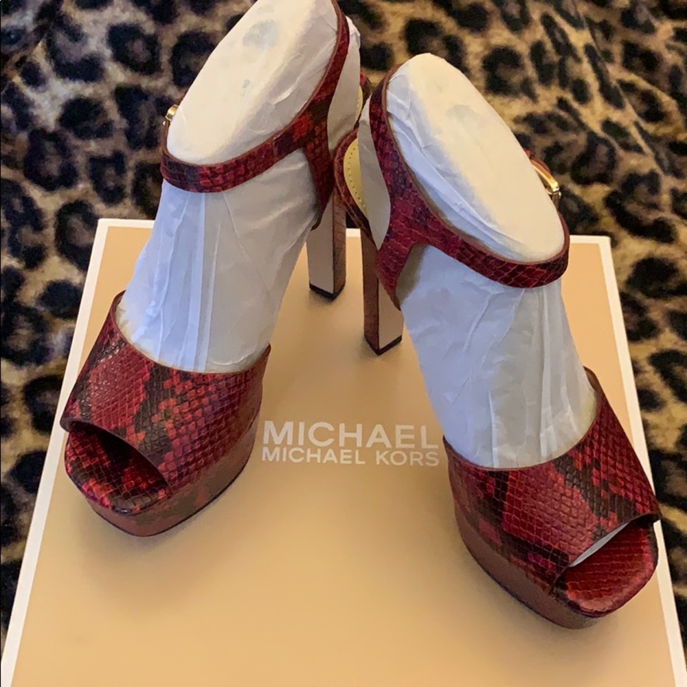 MICHAEL Michael Kors Red Snakeskin Platform Sandals - Picture 8 of 10